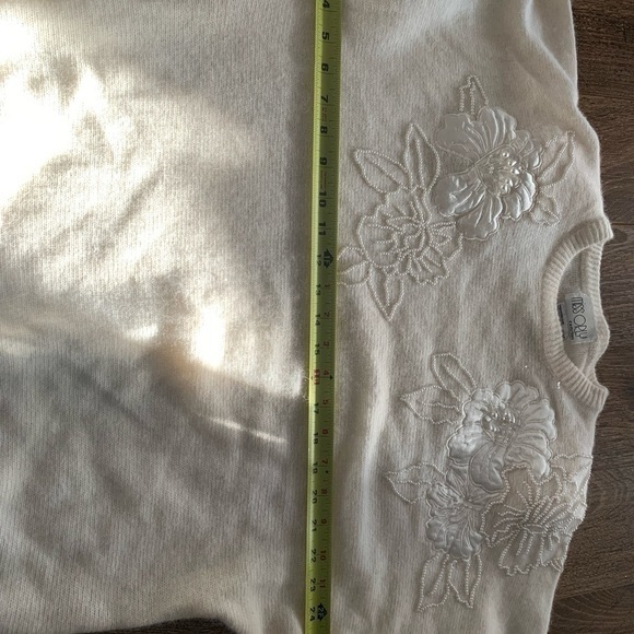 LONG beige perles beaded sweater lamb wool size medium - Picture 6 of 7